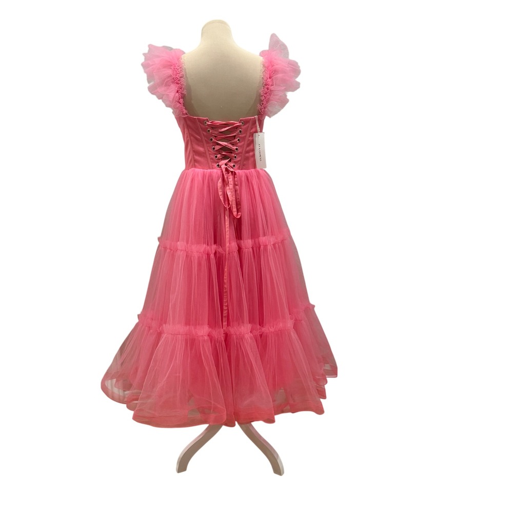Ava Gowns Pink Tulle Corset Midi Dress Ruffle Laces Fairy Prom Sz S (estimated) - Picture 5 of 10
